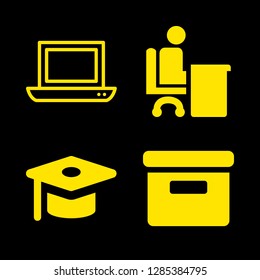 4 knowledge icons with archive filled box and student laptop in this set