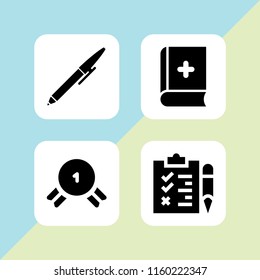 4 knowledge icons in vector set. writer, first, test and book illustration for web and graphic design