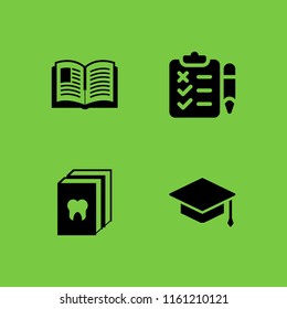 4 knowledge icons in vector set. exam, book and mortarboard illustration for web and graphic design