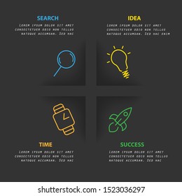 4 label mimimal infographic template with color icons and place for your text. Can be use for your Business presentation and more.