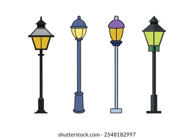 4 lamppost vector art design with white background