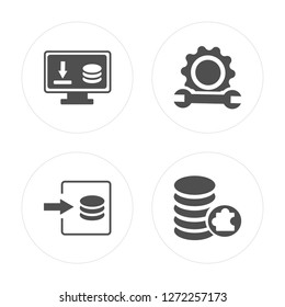 4 Landing page, Log in, Support, Database modern icons on round shapes, vector illustration, eps10, trendy icon set.