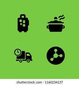 4 landscape icons in vector set. truck, tourism, pesticide and cook illustration for web and graphic design