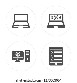 4 Laptop, Computer, Online shop, Smartphone modern icons on round shapes, vector illustration, eps10, trendy icon set.