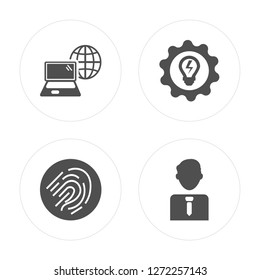 4 Laptop, Fingerprint scan, Solution, Businessman modern icons on round shapes, vector illustration, eps10, trendy icon set.