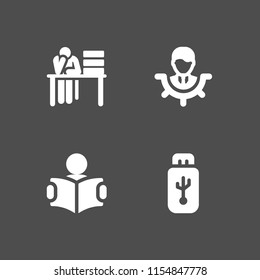 4 laptop icons in vector set. desk, student, boss and usb illustration for web and graphic design