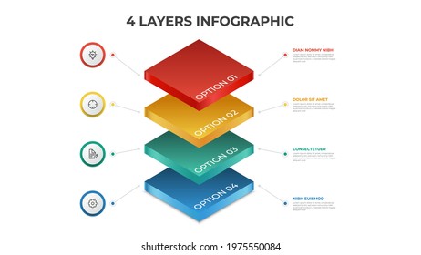 4 layers infographic element template vector, vertical list diagram for presentation layout, etc.