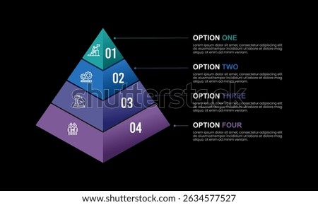 4 Layers Pyramid Infographic with Numbers and icons. Presentation, Plan, Information, and Strategy. Vector illustration.