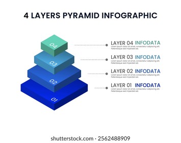 4 layers pyramid infographic template. 3D isometric diagram for layer, level, step, hierarchy, list. Isolated vector for banner, poster, presentation, infographic,  web, apps, and other uses. 