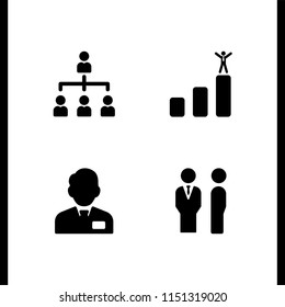 4 leader icons in vector set. clerk with tie, managers, businessman success and organization illustration for web and graphic design