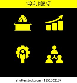 4 leader icons in vector set. chart, chief, manager and teamwork illustration for web and graphic design
