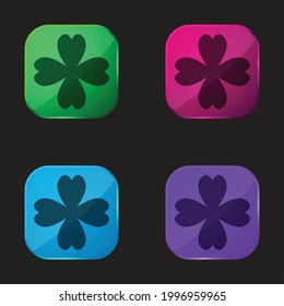 4 Leaf Clover four color glass button icon