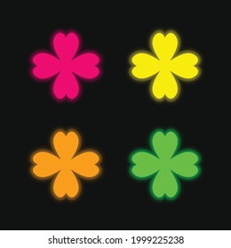 4 Leaf Clover Four Color Glowing Neon Vector Icon