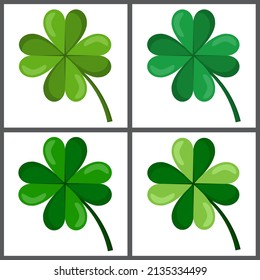 4 leaf clover isolated on white background. cartoon vector illustration set