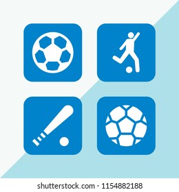 4 league icons in vector set. soccer ball, football ball, kick and baseball bat illustration for web and graphic design