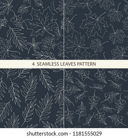 4 leaves seamless patterns on dark blue background set vector