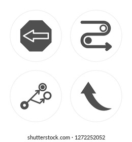 4 Left arrow, Divide, Curved Upward modern icons on round shapes, vector illustration, eps10, trendy icon set.
