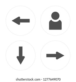 4 Left arrow, Down Profile, Right arrow modern icons on round shapes, vector illustration, eps10, trendy icon set.