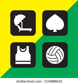 4 leisure icons in vector set. sun umbrella and deck chair, sport wear, spades and ball illustration for web and graphic design