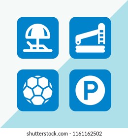 4 leisure icons in vector set. soccer, hammock, park and swimming pool illustration for web and graphic design