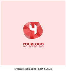 4 letter abstract red stone and diamond logo symbol. Isometric circle line logotype fashion. Brand identity for your business