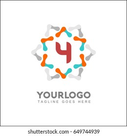 4 Letter Abstract Science Logo template. Corporate icon, logotype. Brand visualization. Vector element for Healthy, Life, corporate identity, presentation, app and web design.