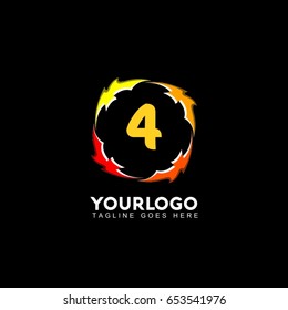 4 letter circle fire logo design template. Flame vector unusual letter. Vector design template elements for your application or company.