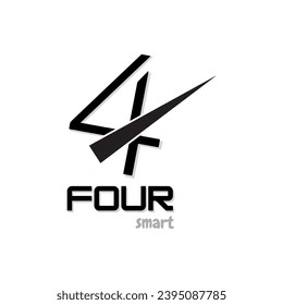 4 letter with clock representation vector logo illustration.