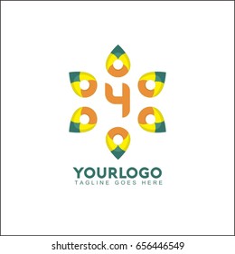 4 letter colorful overlay logo with circle part shapes. 