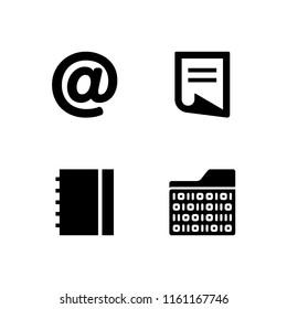 4 letter icons in vector set. folded document icon, mail, files and folders and notebook illustration for web and graphic design