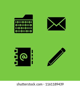4 letter icons in vector set. close envelope, pen, files and folders and address illustration for web and graphic design