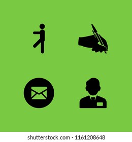 4 letter icons in vector set. write, mail, clerk with tie and march illustration for web and graphic design