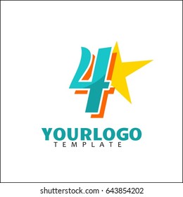 4 letter identity. Colorful logotype concept. Creative brand design and Unique symbol with star.