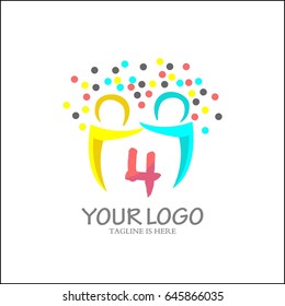 4 letter logo. Abstract team work design vector. Community symbol icon.