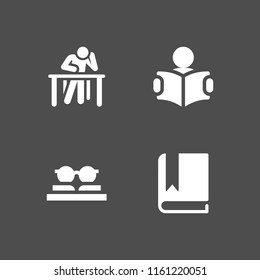 4 library icons in vector set. book and student illustration for web and graphic design