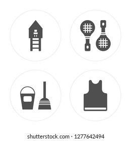 4 Lifeguard, Sand bucket, Rackets, Sleeveless modern icons on round shapes, vector illustration, eps10, trendy icon set.