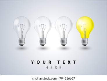 
4 Light bulb with glowing one 