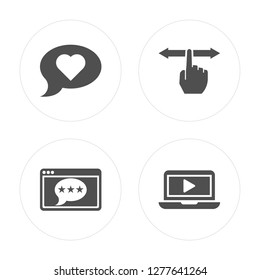 4 Like, Feedback, Swipe, Video player modern icons on round shapes, vector illustration, eps10, trendy icon set.