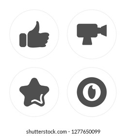 4 Like, Star, Video camera, Webcam modern icons on round shapes, vector illustration, eps10, trendy icon set.