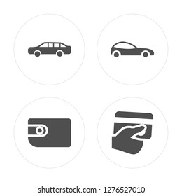 4 Limousine, Wallet, Car, Payment method modern icons on round shapes, vector illustration, eps10, trendy icon set.