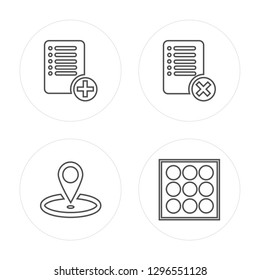 4 line Add, Placeholder, Delete, Menu modern icons on round shapes, Add, Placeholder, Delete, Menu vector illustration, trendy linear icon set.