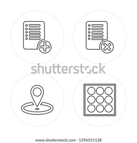 4 line Add, Placeholder, Delete, Menu modern icons on round shapes, Add, Placeholder, Delete, Menu vector illustration, trendy linear icon set.
