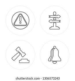 4 line Alert, Auction, Decision making, Notification modern icons on round shapes, Alert, Auction, Decision making, Notification vector illustration, trendy linear icon set.