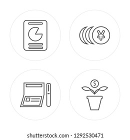 4 line Analytics, Checkbook, Money, Growth modern icons on round shapes, Analytics, Checkbook, Money, Growth vector illustration, trendy linear icon set.