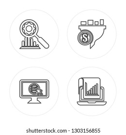 4 line Analytics, Net, Filter, Stadistics modern icons on round shapes, Analytics, Net, Filter, Stadistics vector illustration, trendy linear icon set.
