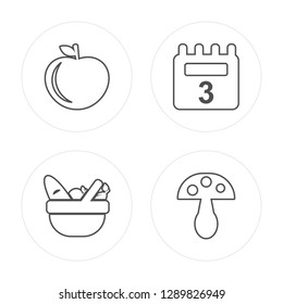 4 line Apple, Picnic basket, Calendar, Mushroom modern icons on round shapes, Apple, Picnic basket, Calendar, Mushroom vector illustration, trendy linear icon set.