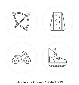 4 line Archery, Quad, Climb, Roller modern icons on round shapes, Archery, Quad, Climb, Roller vector illustration, trendy linear icon set.