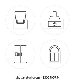 4 line Armchair, Fridge, Chimney, Window modern icons on round shapes, Armchair, Fridge, Chimney, Window vector illustration, trendy linear icon set.