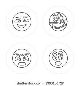 4 line Bad, Surprised, Happy, Ti modern icons on round shapes, Bad, Surprised, Happy, Ti vector illustration, trendy linear icon set.