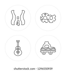 4 line Basketball, Electric guitar, Donut, Cab modern icons on round shapes, Basketball, Electric guitar, Donut, Cab vector illustration, trendy linear icon set.